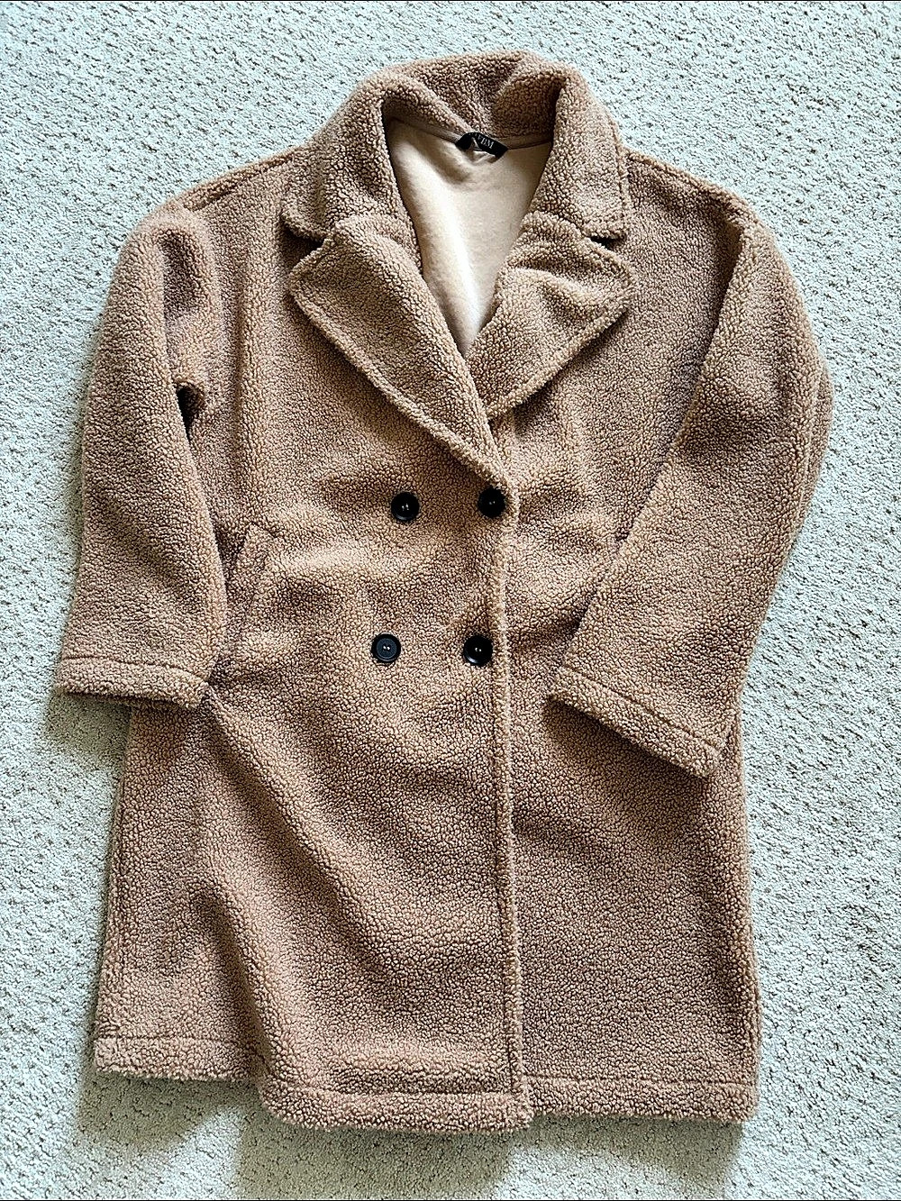 BTFBM Women's Double-Breasted Faux Fur Sherpa Coat Brown Medium